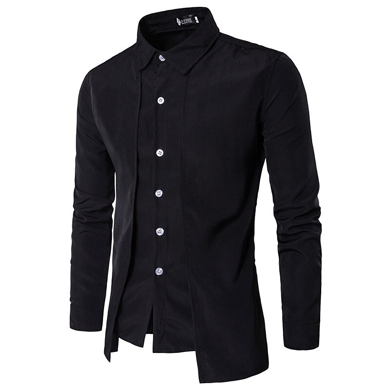 Men's Vintage Shirt Regular Fit Long Sleeve Square Neck Solid Color Cotton Black Red Navy Blue 2022 9367509