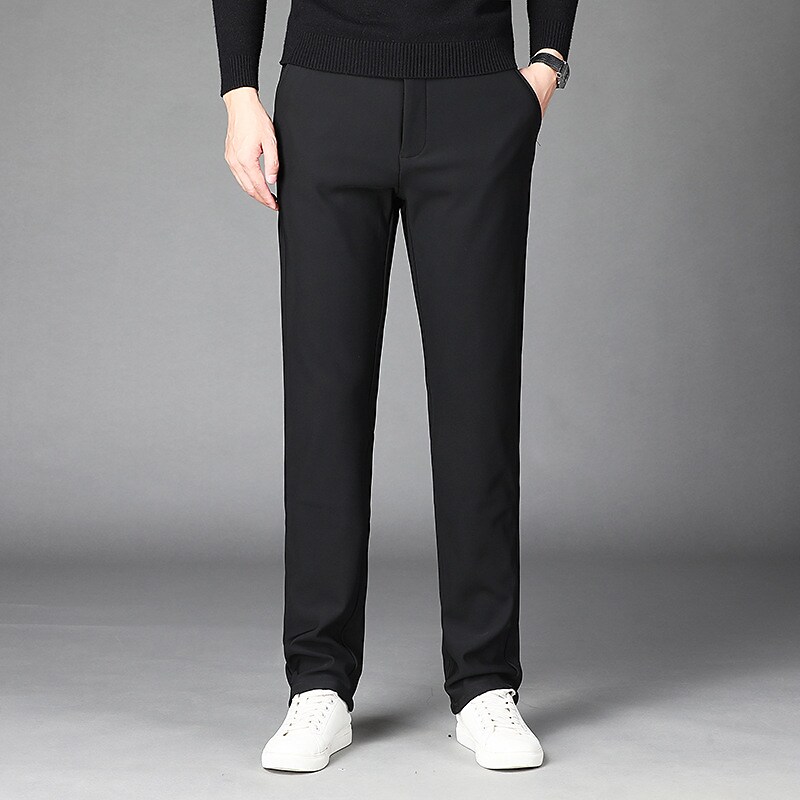 Men's Dress Pants Thick Warm Long Micro-elastic Standard Fit Solid Color Black Dark Navy 2022 9392913