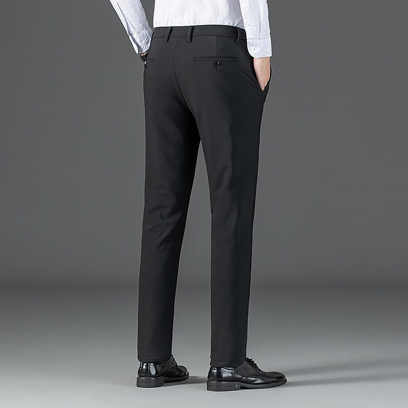 Men's Dress Pants Thick Warm Long Micro-elastic Standard Fit Solid Color Black Dark Navy 2022 9392912