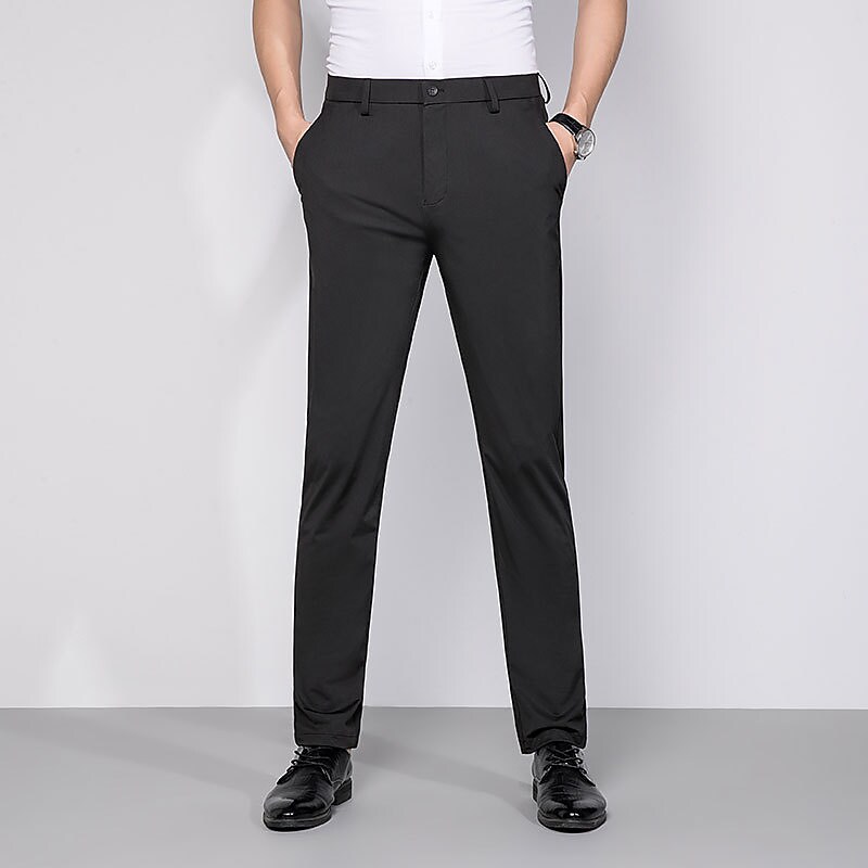 Men's Dress Pants Long Micro-elastic Standard Fit Solid Color Black Blue Khaki 2022 9392911