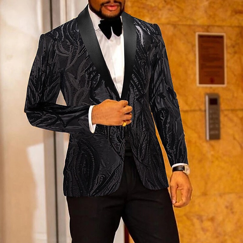 Black Men's Halloween Party Tuxedo 2 Piece Shawl Collar Sequin Standard Fit Single Breasted One-button 2022 9333482