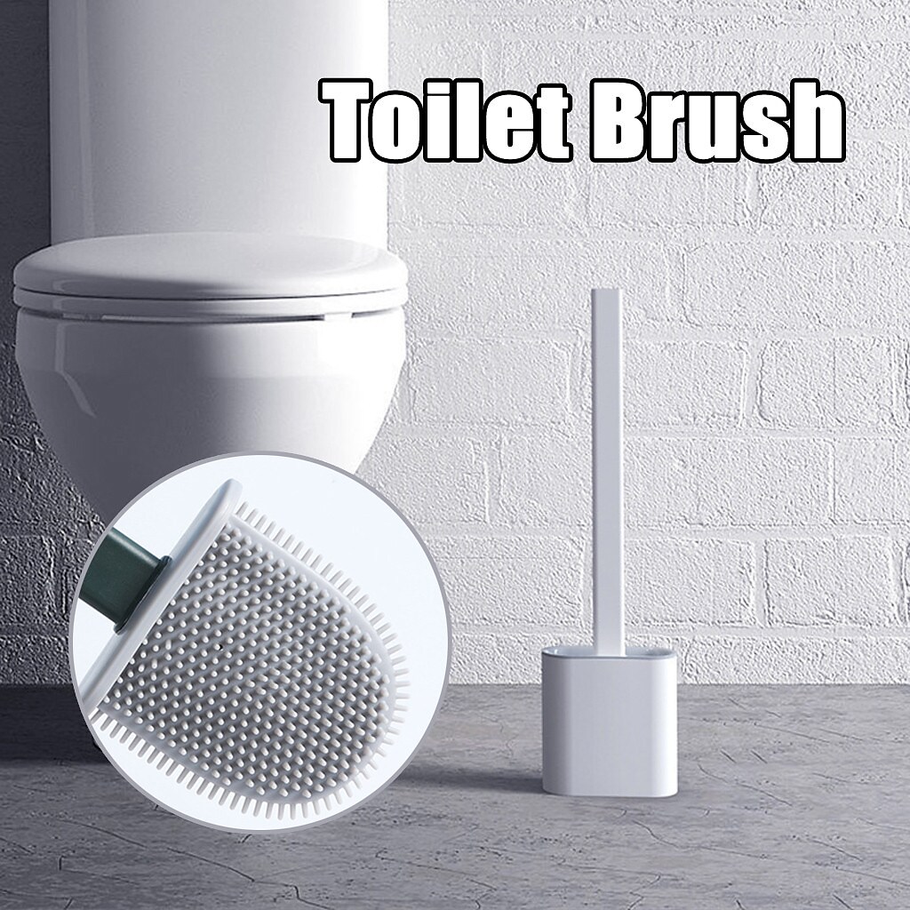Silicone Toilet Brush with Base Rubber Head Holder Floor-standing Wall-mounted Seamless Cleaning Brush Bathroom Accessories