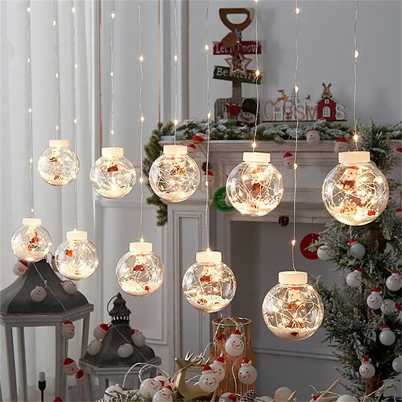 Christmas Wish Balls LED Curtain Light Santa Fairy String Lights 8 Modes Window Garland for New Year Christmas Outdoor Wedding Home Decor