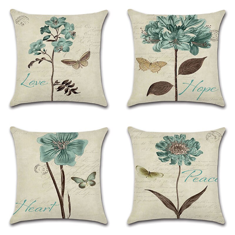 Floral Double Side Cushion Cover 4PC Soft Decorative Square Throw Pillow Cover Cushion Case Pillowcase for Bedroom Livingroom Superior Quality Machine Washable Indoor Cushion for Sofa Couch Bed Chair