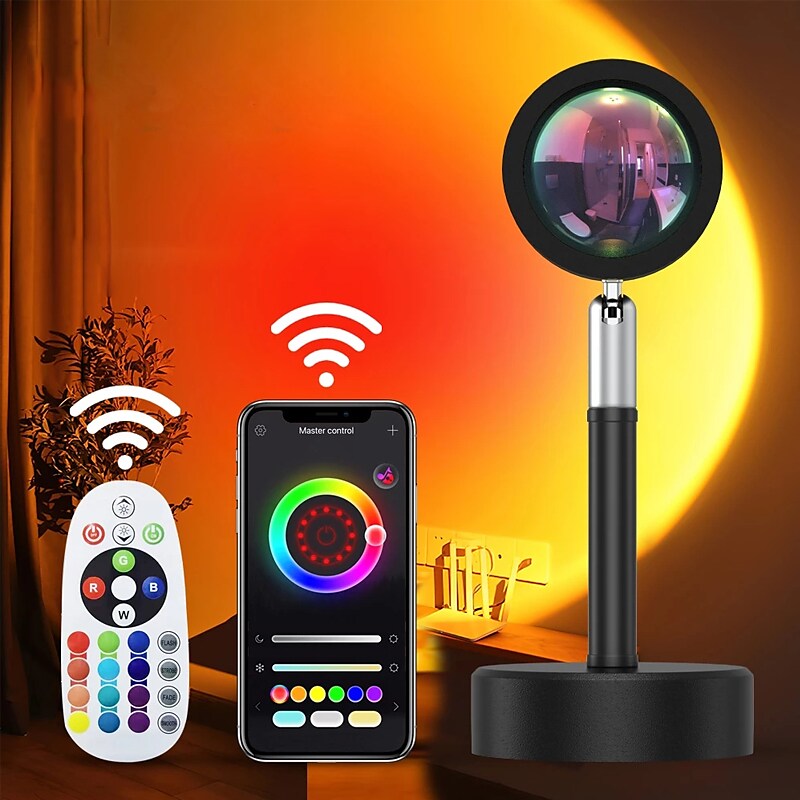 RGB Sunset Lamp Remote Control 16 Colors Remote App Bluetooth Sunset Projection Lamp Rainbow Atmosphere LED Bulbs 5W USB Night Lights