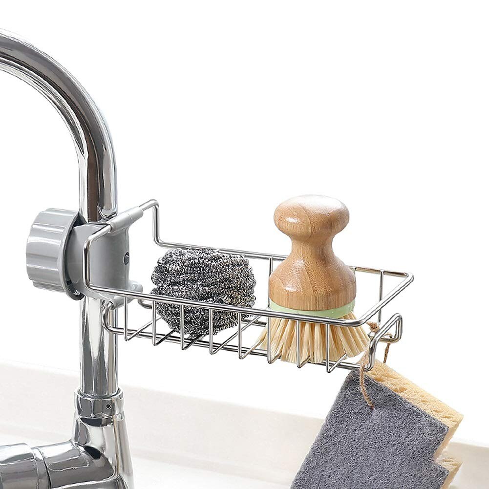 Stainless Steel Kitchen Sponge Holder Soap Dishwashing Liquid Drainer Rack Faucet Storage Drain Basket For Bathroom Sink