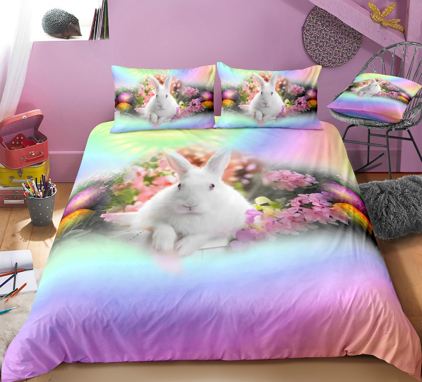 Easter Bunny 3-Piece Duvet Cover Set (1 Pillowcase for Twin/Single)