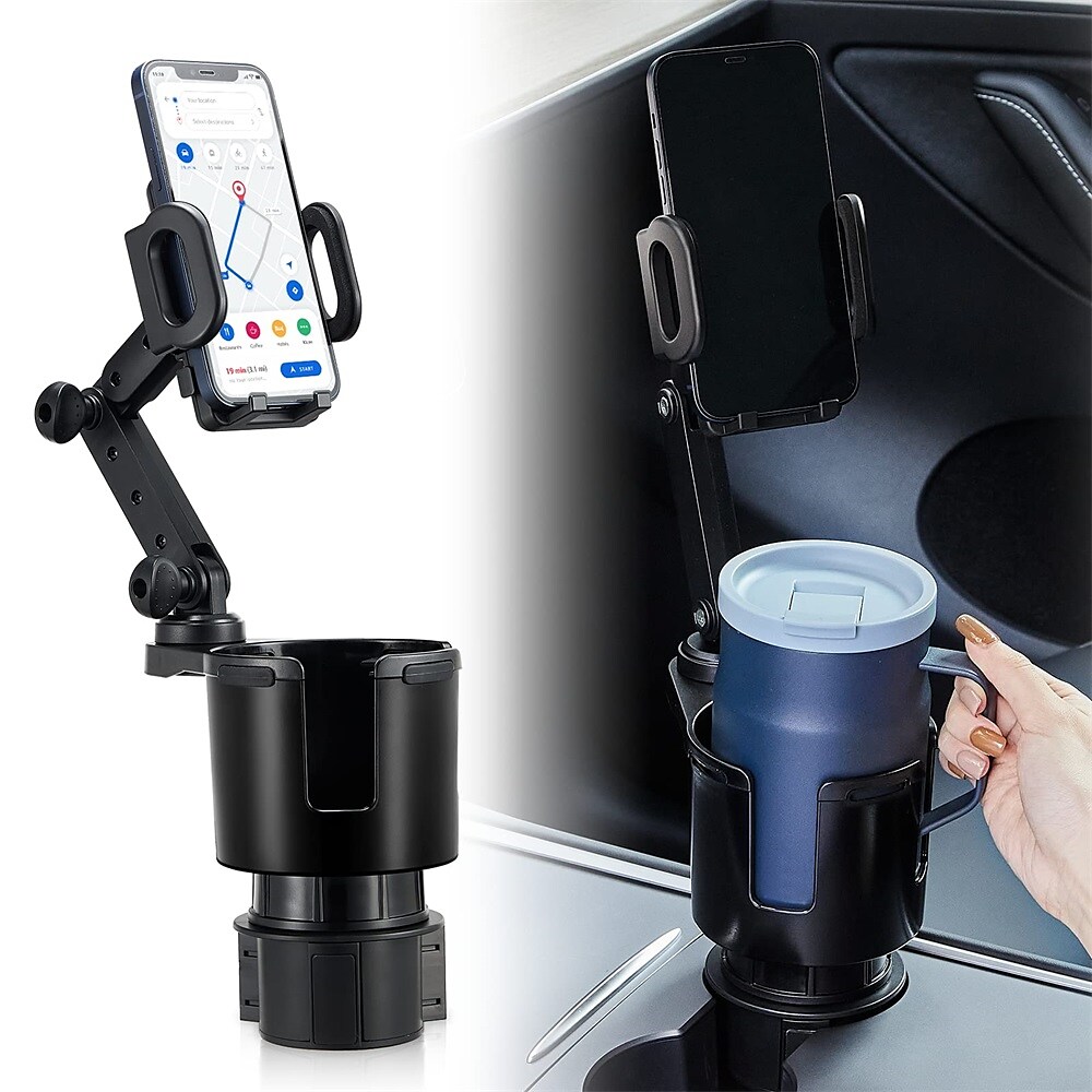 Car Cup Holder Expander Adjustable Base with Phone Mount 360 Rotation
