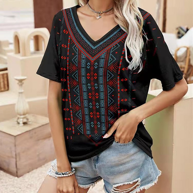 CYMMPU Girls' Ethnic Western Printed Geometric Graphic Tops