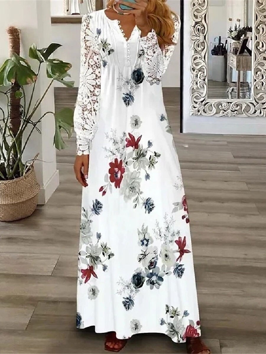 White floral shop lace maxi dress