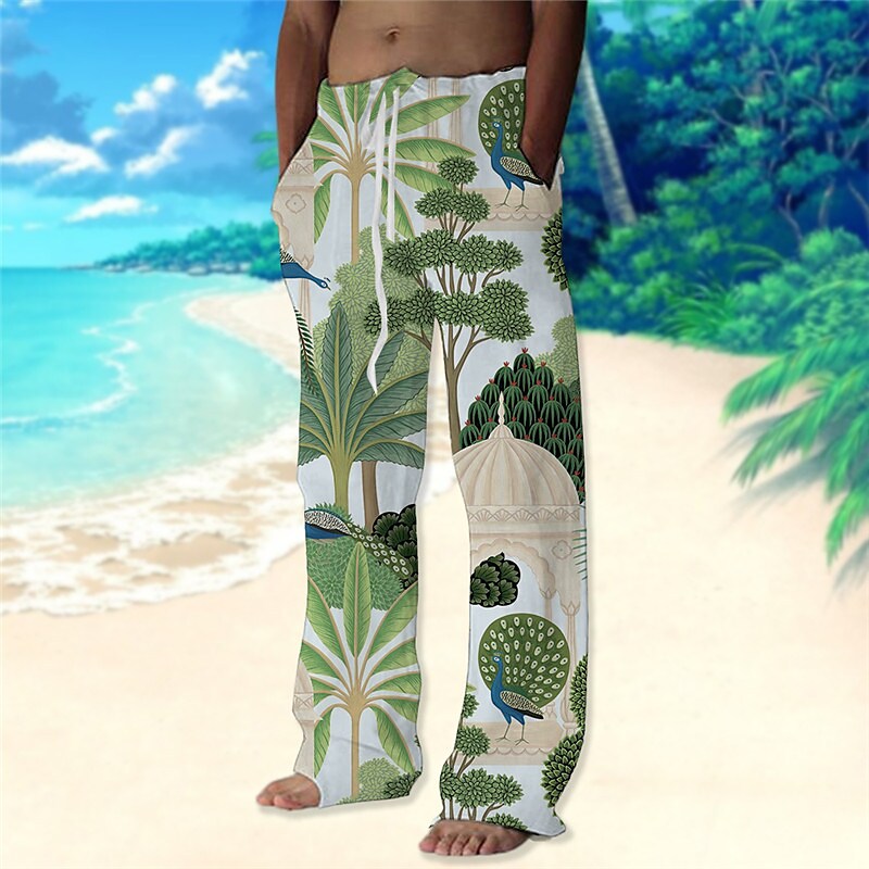 Men's Beach Pants Drawstring Elastic Waist Print Graphic Prints Comfor