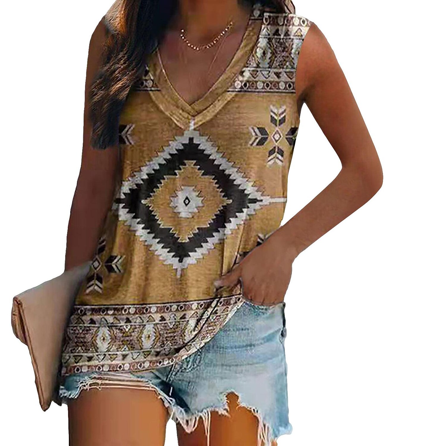 Women's new tops ethnic style printing sleeveless t-shirt vest