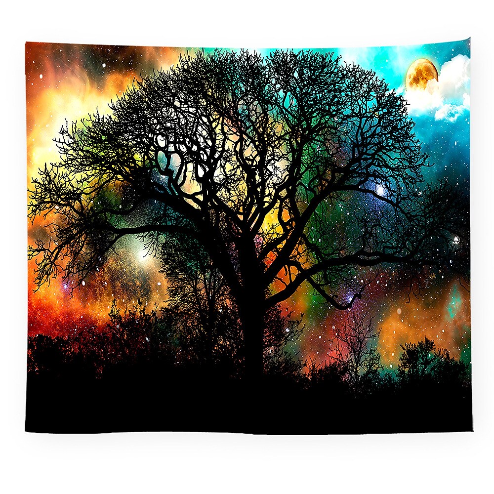 Blacklight UV Reactive Wall Tapestry Tree Scene Room Background Decorative Cloth Hanging