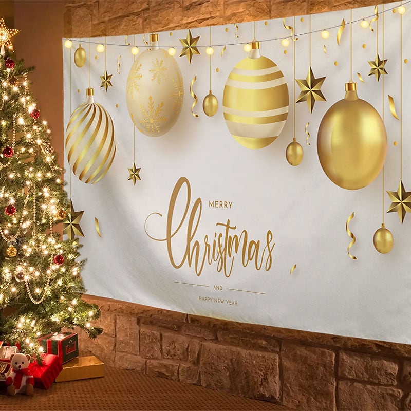 Christmas Decor LED Lights Wall Tapestry Christmas Balls Print