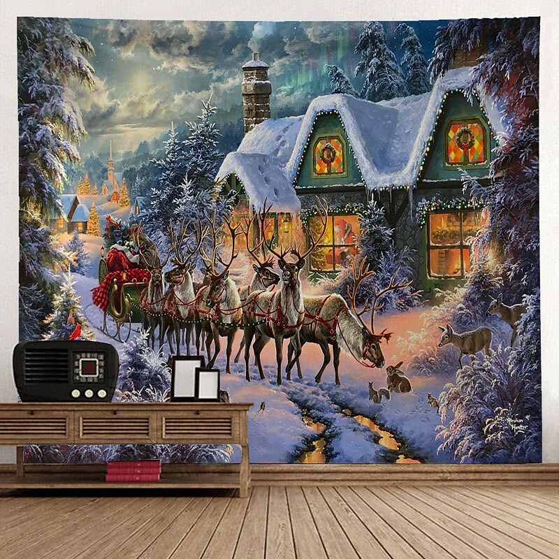 Christmas Rendd Holiday Party Wall Tapestry Art Decor Blanket Curtain