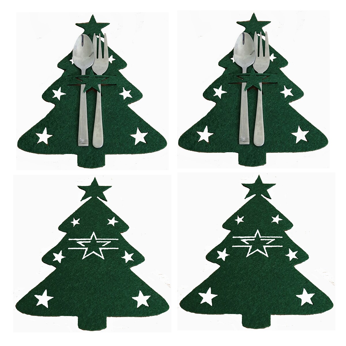4 Pcs Christmas Cutlery Holders Bags Cute Christmas Tree