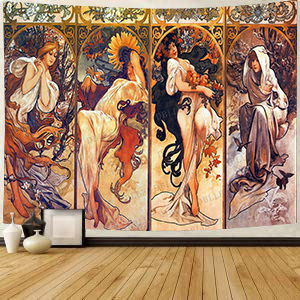 DBLLF Art Nouveau Lady Tapestry Seasons Series Painting Tapestries