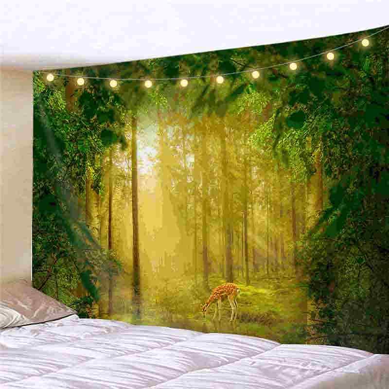 Landscape LED Lights Wall Tapestry Art Decor Forest Tree Print
