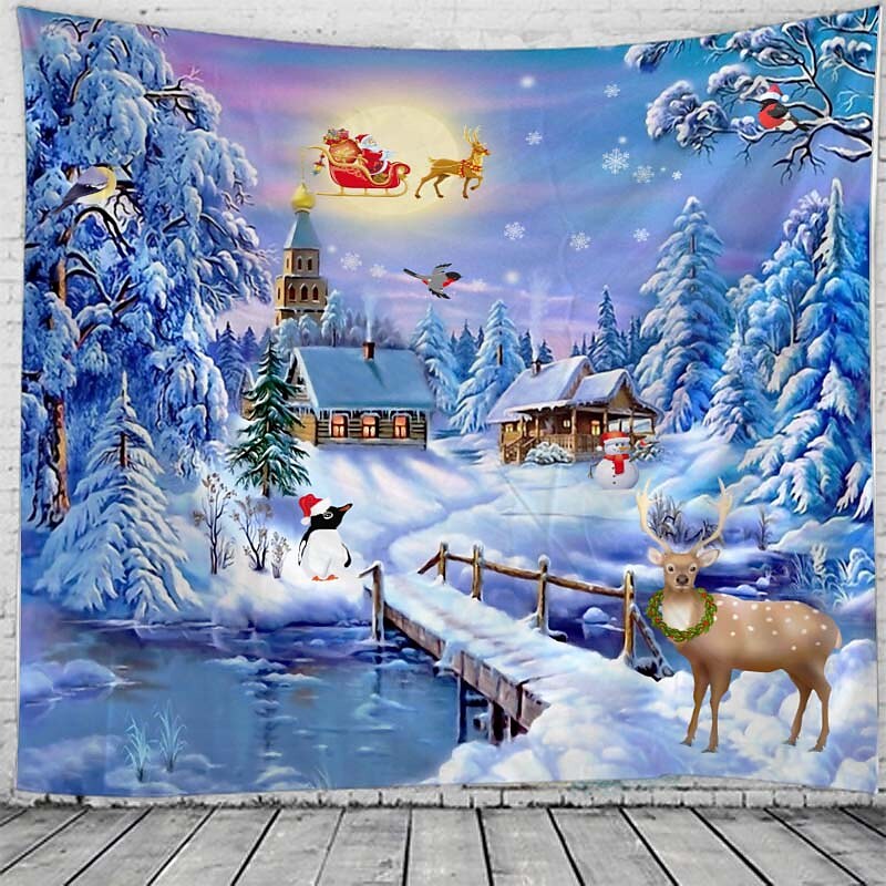 Christmas Rendeer Snow Holiday Party Wall Tapestry Art Decor for Winter Home