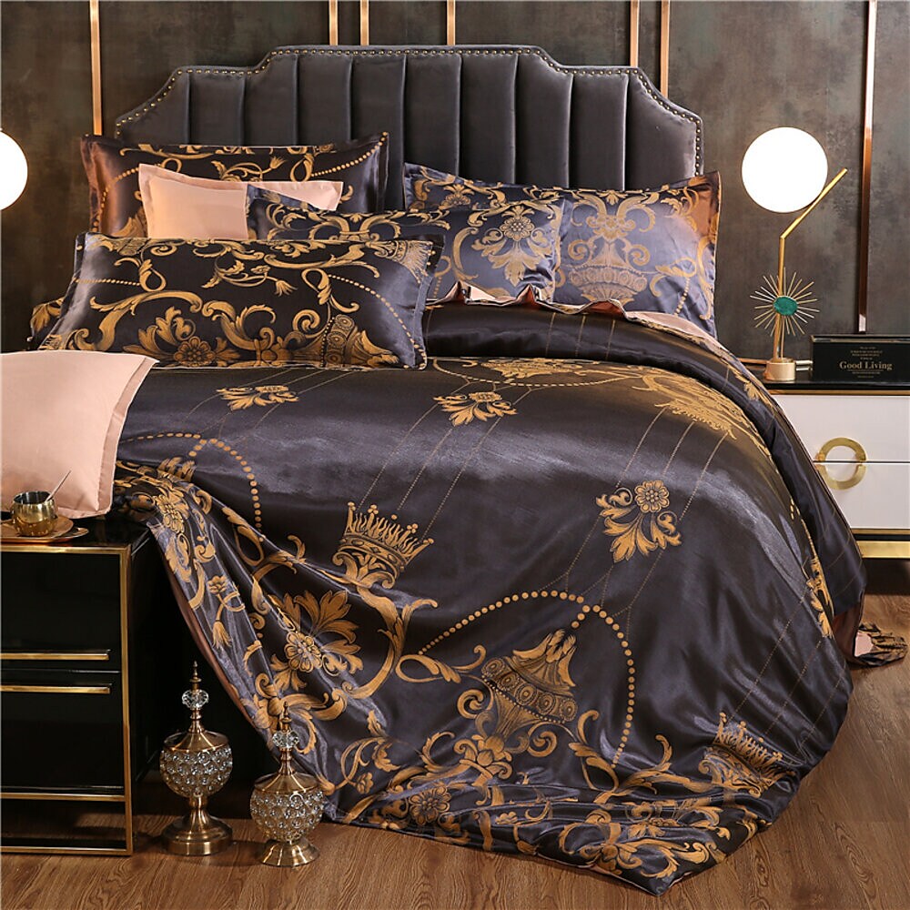 Luxury Satin Silk Jacquard Quilt Bedding Sets 3-Piece Duvet Cover Set Hotel Bedding Sets Comforter Cover, Include 1 Duvet Cover, 2 Pillowcases
