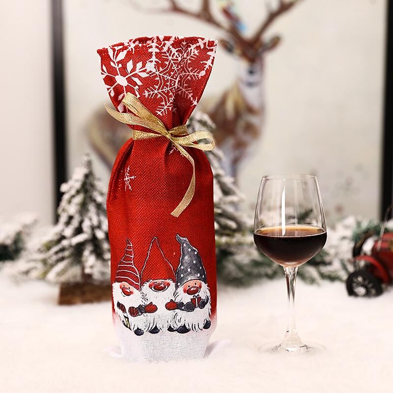 Christmas Champagne Wine Bottle Gift Bags Santa Claus Prnting