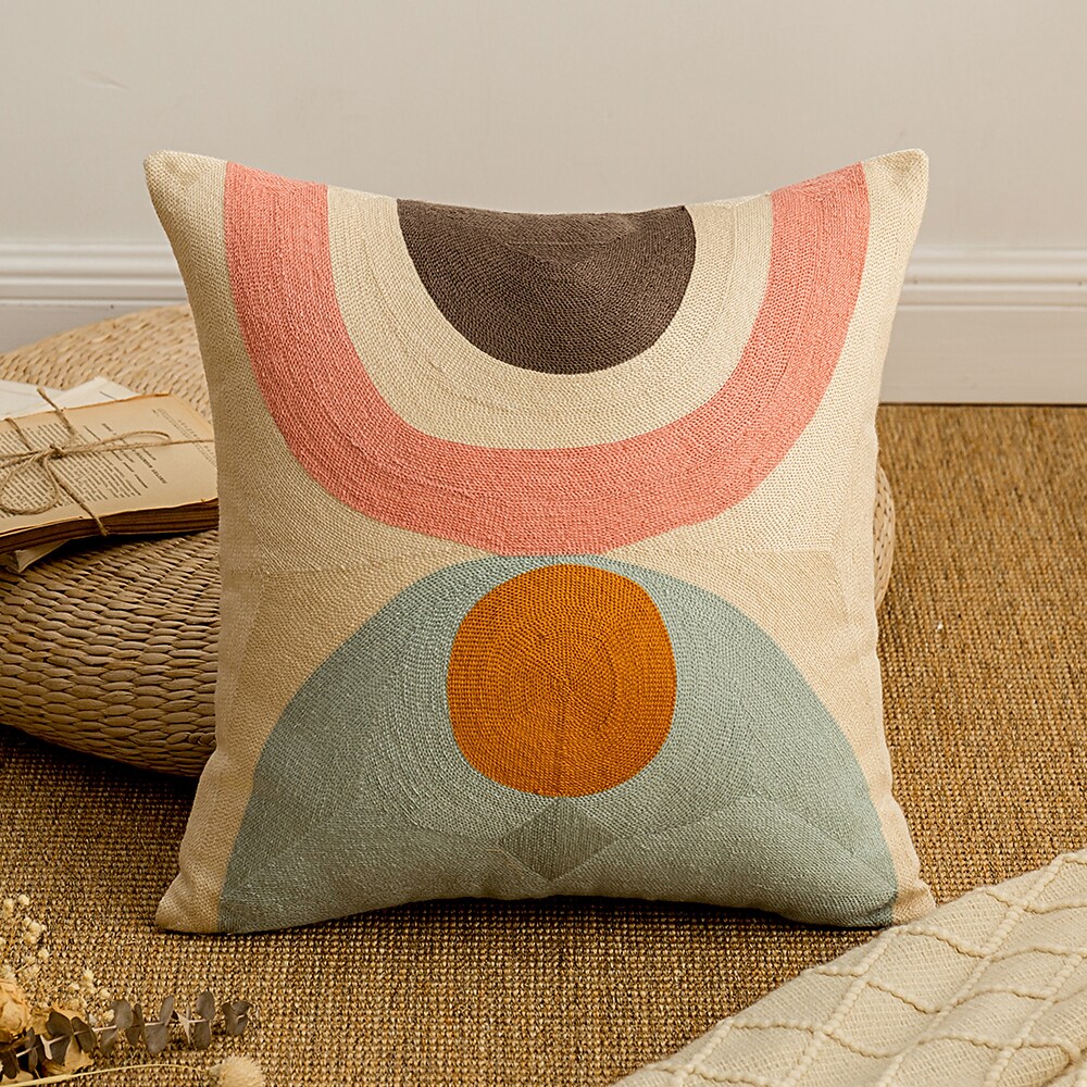 Embroidered Half Circle Pillow Cover 