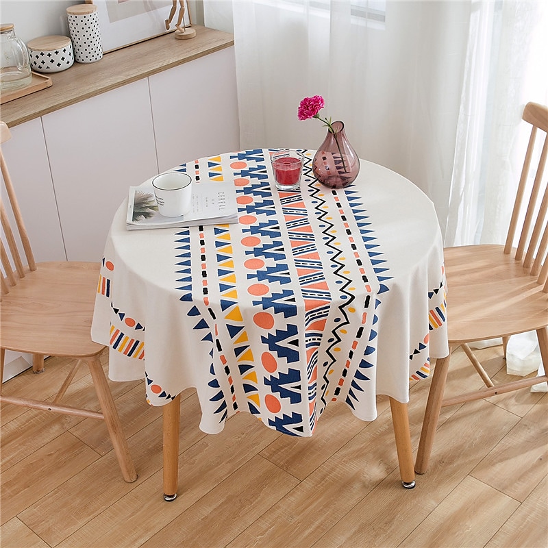 Boho Style Pastoral Tablecloth Round Table Cloth,Washable Table Cover Dust-Proof Wrinkle Resistant for Restaurant, Picnic, Indoor and Outdoor Dining