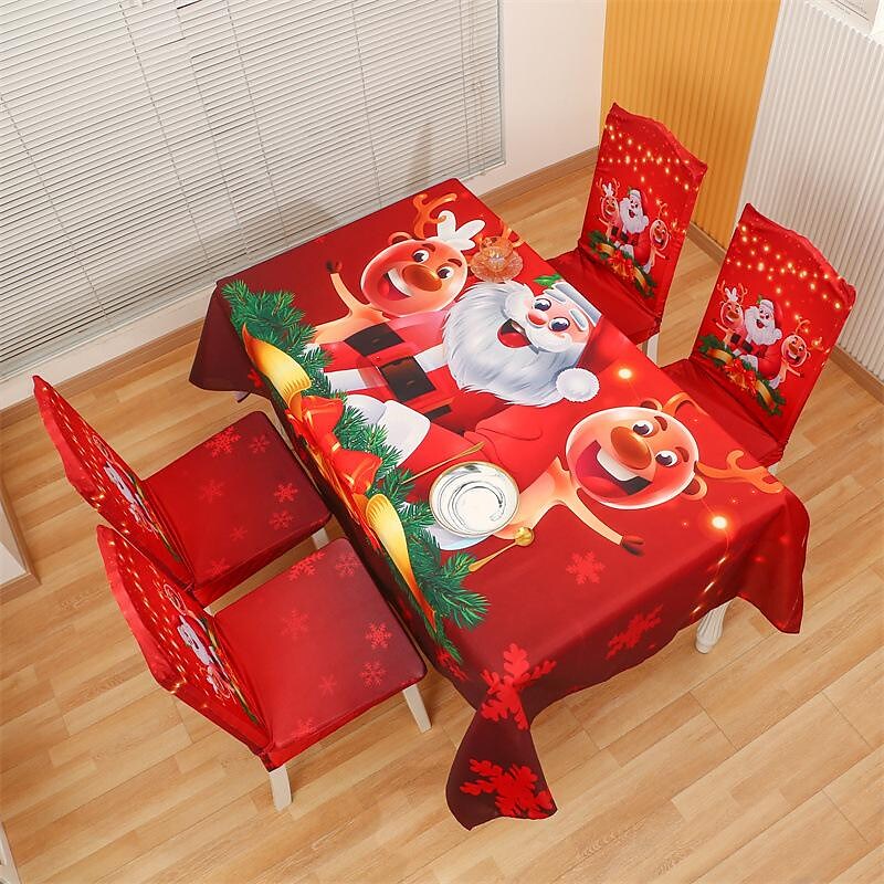 Christmas Tablecloth with Stretch Chair Covers