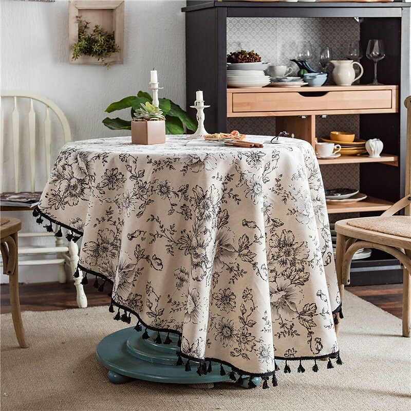 Farmhouse Style Pastoral Tablecloth Cotton Linen Fabric Table Cloth,Washable Table Cover Dust-Proof Wrinkle Resistant for Restaurant, Picnic, Indoor and Outdoor Dining