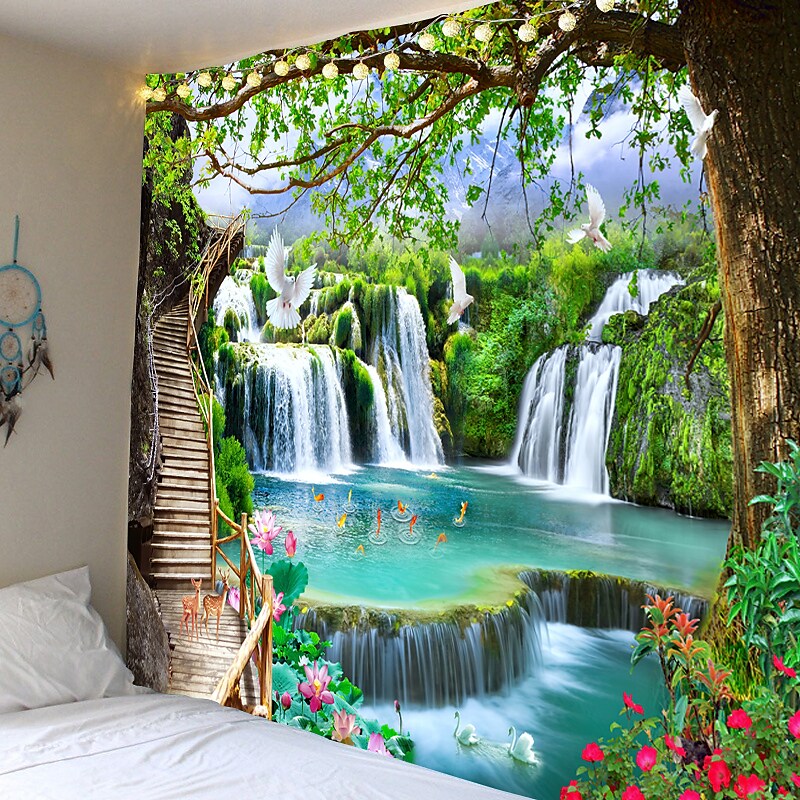 Waterfall Landscape Decorative Wall Tapestry Nature Background Cloth