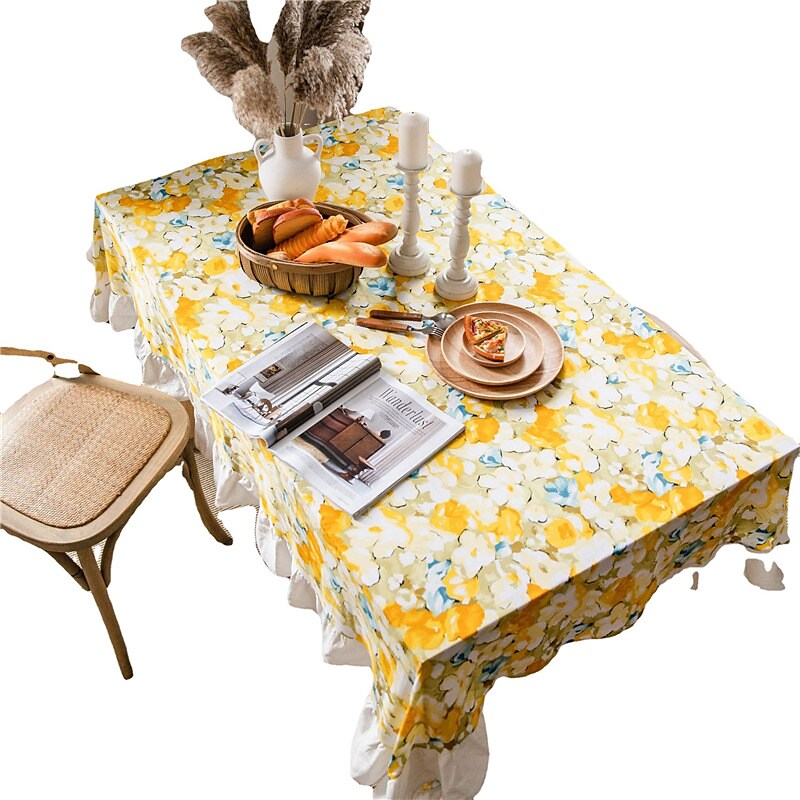 Pastoral Tablecloth Washable Table Cover with Dust-Proof Wrinkle Resistant for Restaurant, Picnic, Indoor and Outdoor Dining, Floral