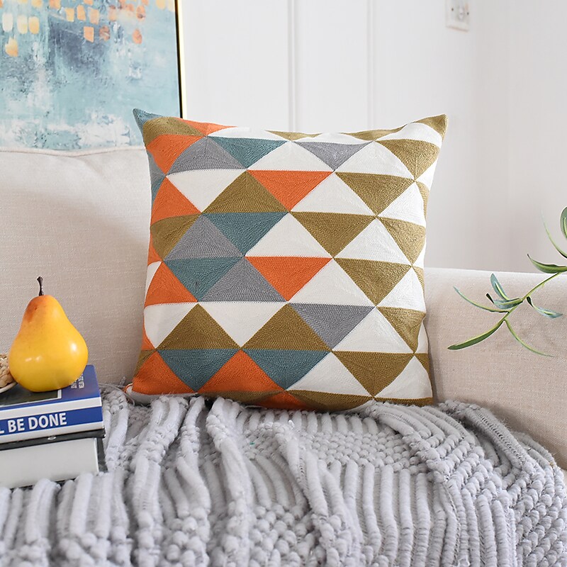 Embroidered Triangle  Cotton Pillow  