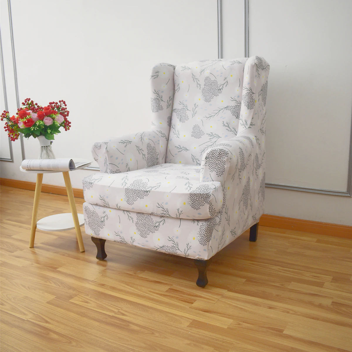 Stretch Wingback Chair Cover Flora Wing Chair Slipcovers