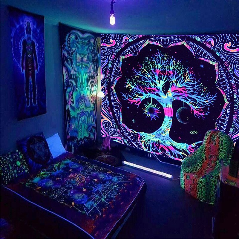 Blacklight UV Reactive Tapestry Trippy Tree Decoration Cloth