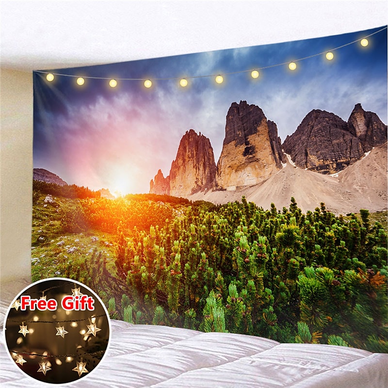 Landscape LED Lights Wall Tapestry Art Decor Forest River Waterfall Print