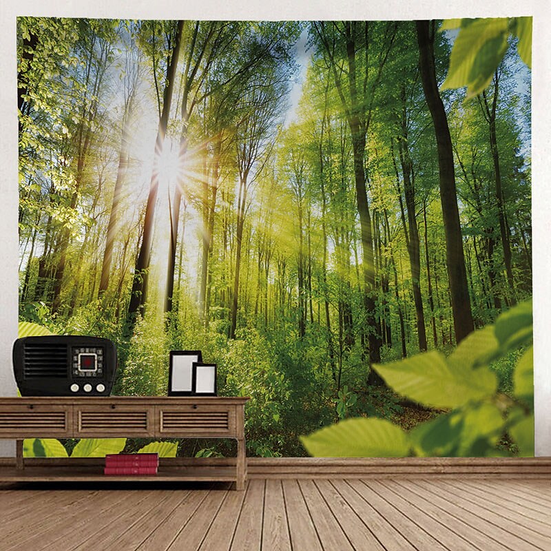 Nature Wall Tapestry Art Decor Landscape Sunshine Through Tree Forest