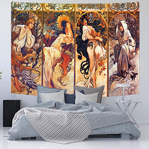 DBLLF Art Nouveau Lady Tapestry Seasons Series Painting Tapestries