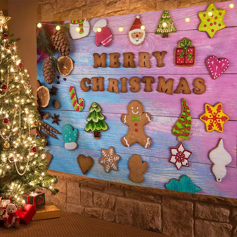 Christmas Decor LED Lights Wall Tapestry Merry Christmas Tree Print