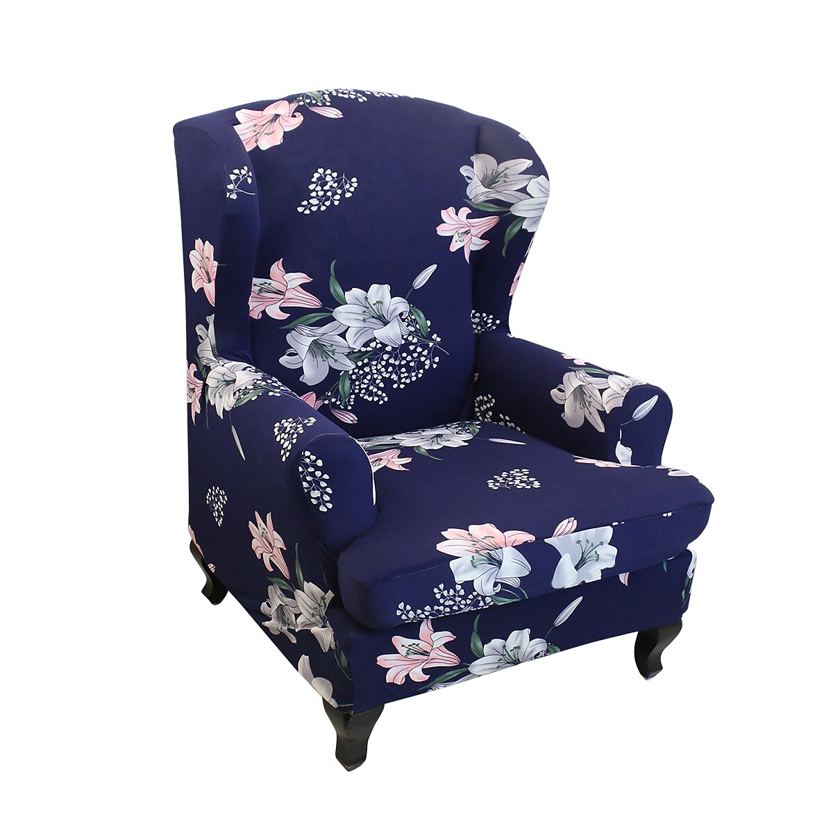 1 Set of 2 Pieces Floral Printed Stretch Wingback Chair Cover