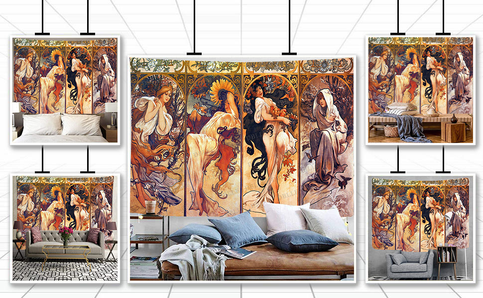 DBLLF Art Nouveau Lady Tapestry Seasons Series Painting Tapestries