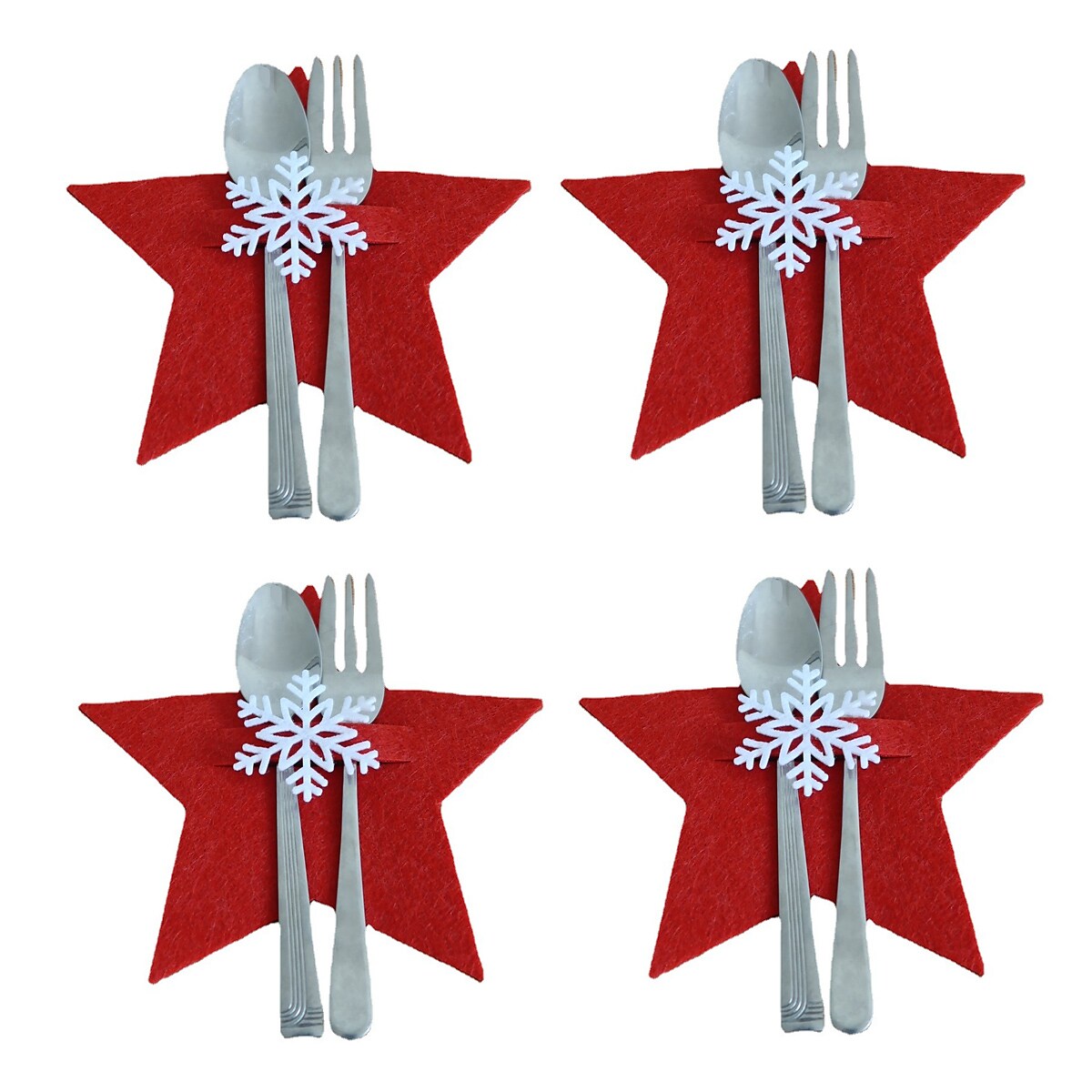 4 Pcs Christmas Cutlery Holders Bags Cute Christmas Snowflake