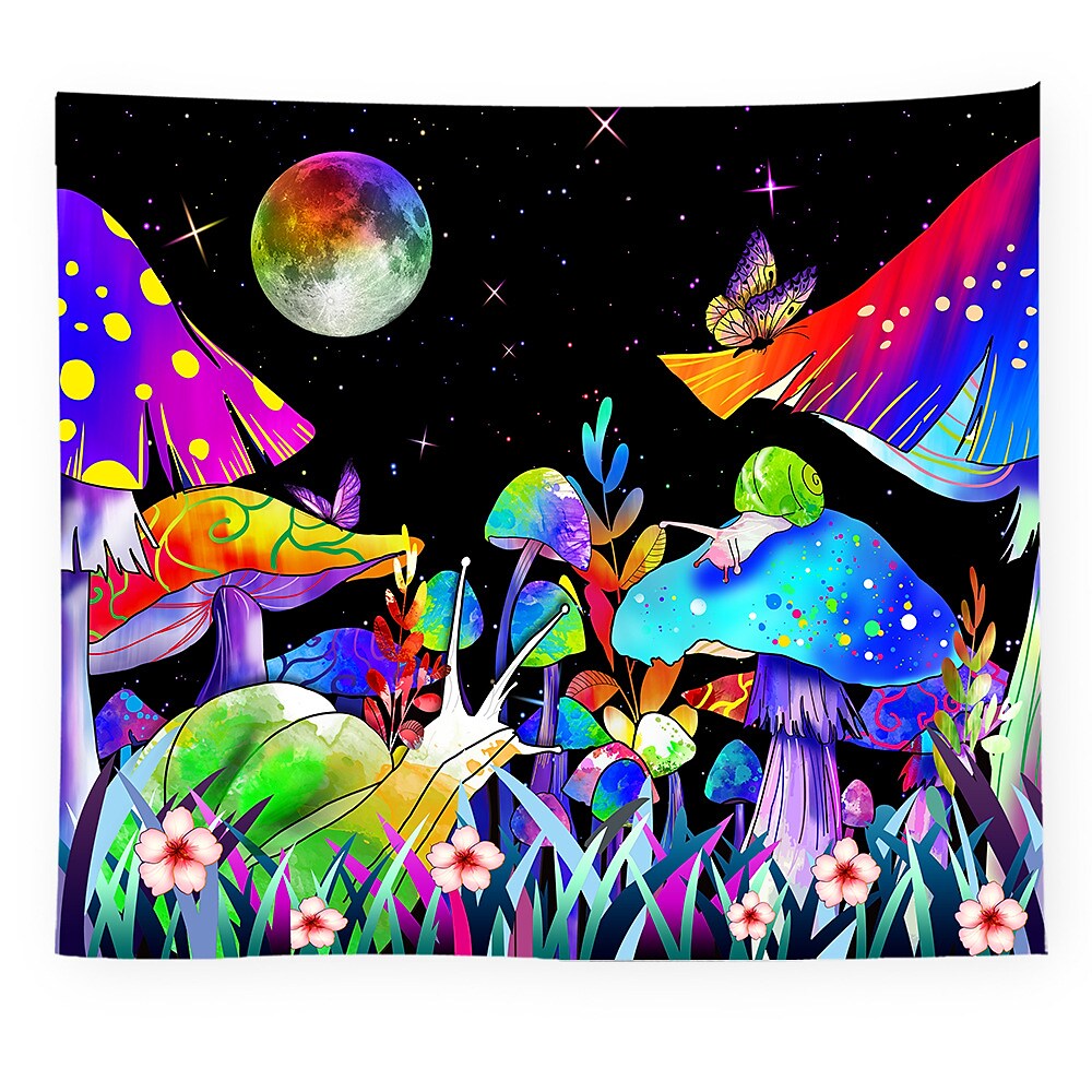Blacklight UV Reactive Wall Tapestry Psychedelic Mushroom Room Background Decorative Cloth Hanging