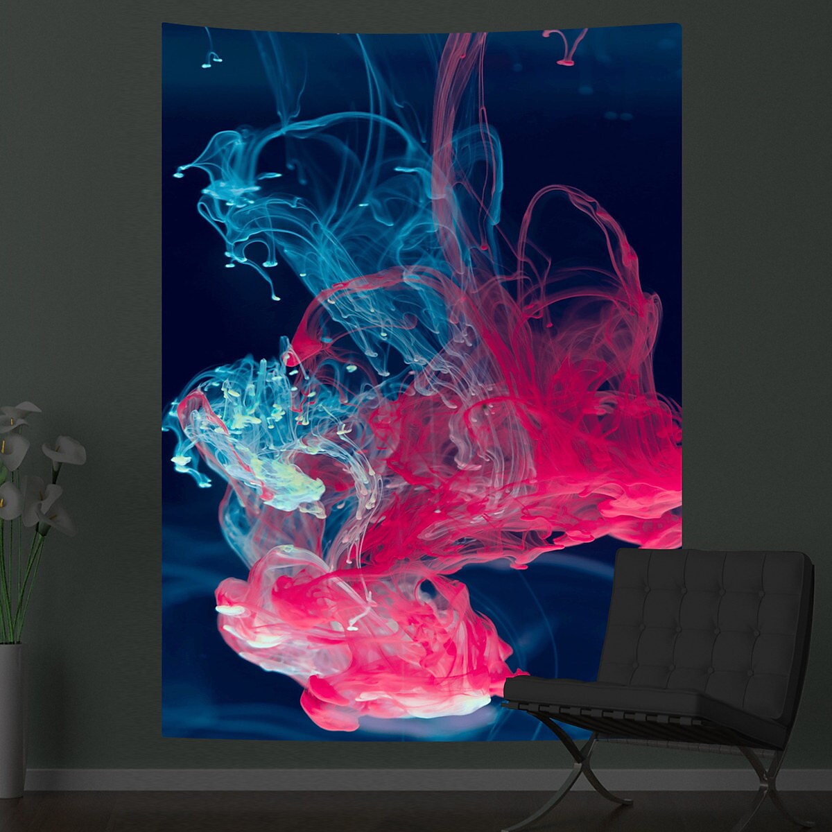 Black UV Light Jellyfish Psychedelic Tapestry