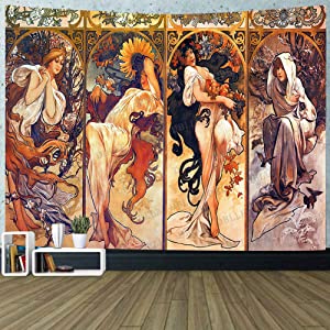 DBLLF Art Nouveau Lady Tapestry Seasons Series Painting Tapestries