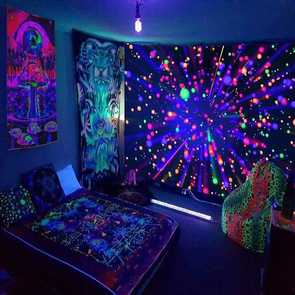 Black Light UV Reactive Star Lion Wall Tapestry Hanging Cloth 