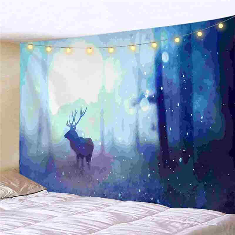 Landscape LED Lights Wall Tapestry Art Decor Forest Green Tree Print