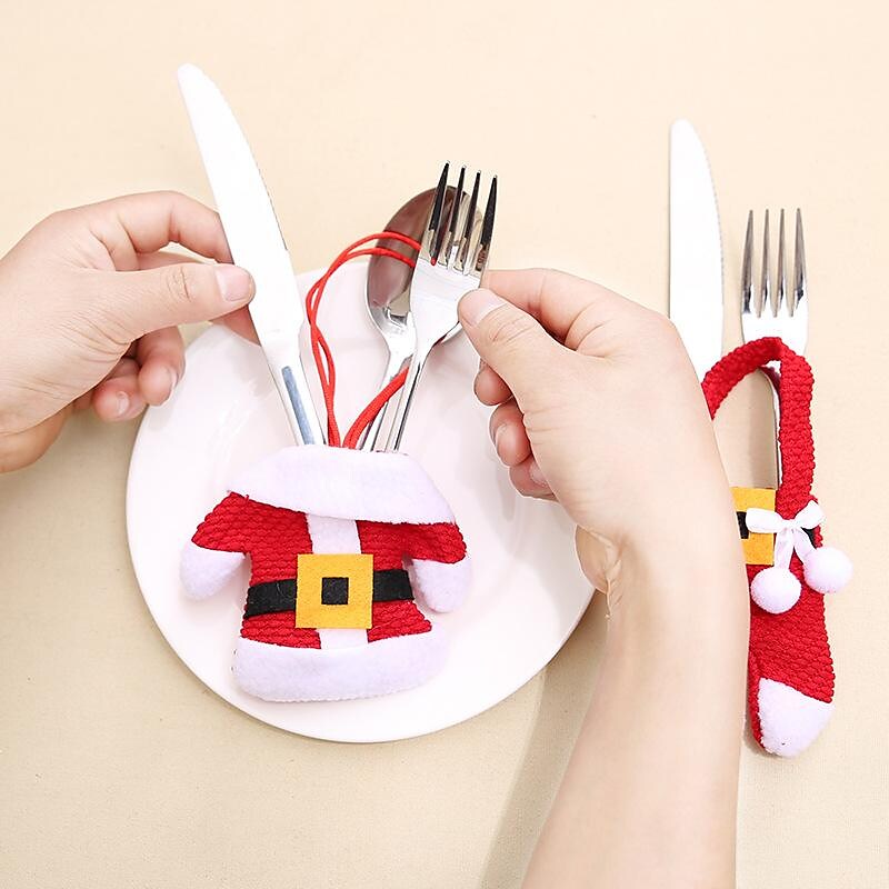 1PC Christmas Desktop Decorations Christmas Cutlery Sets Christmas Clothes and Pants for Kitchen Dining