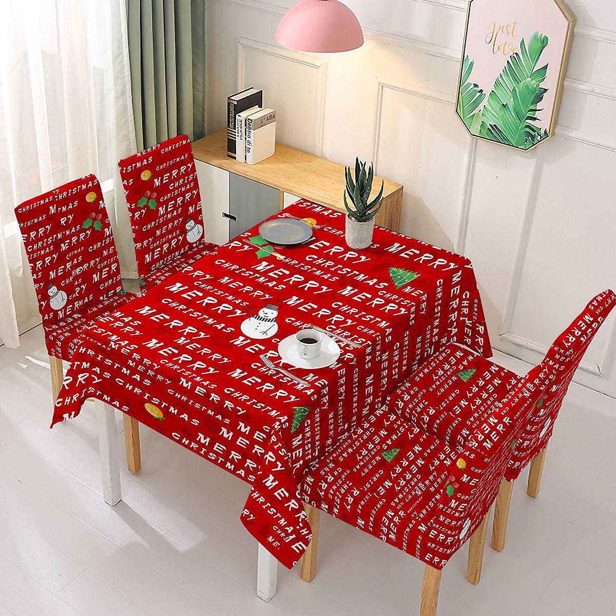 Christmas Printed Tablecloth Elastic One-Piece Chair Cover Holiday Decoration