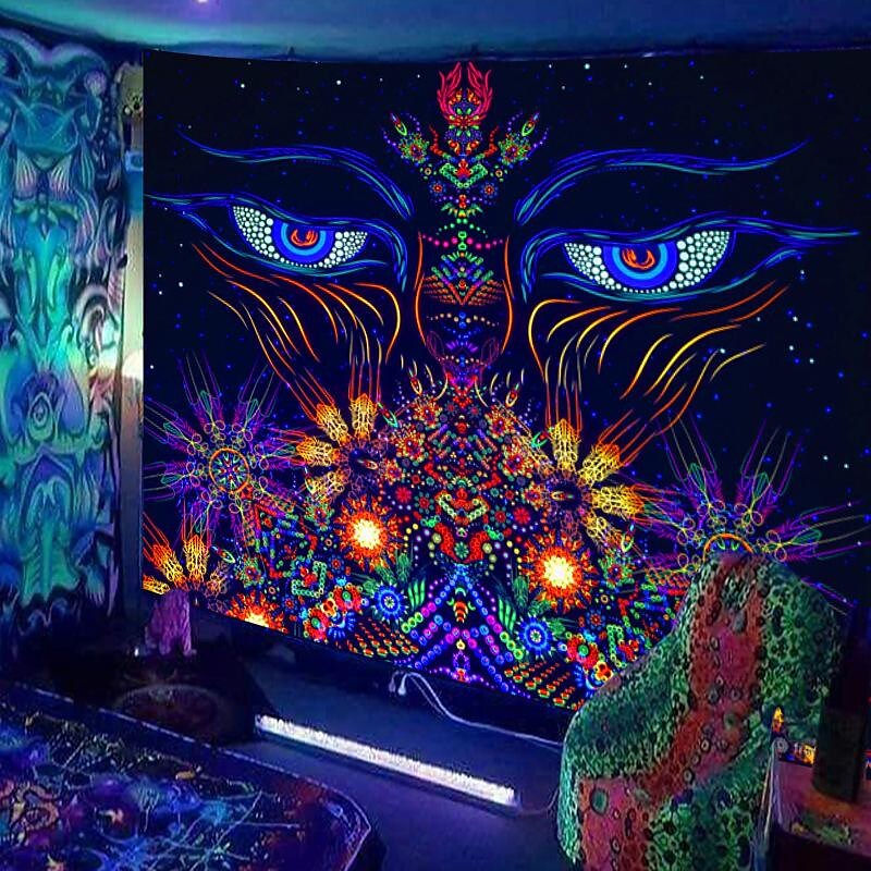Blacklight Trippy Tapestry UV Reactive Psychedelic Tapestry 