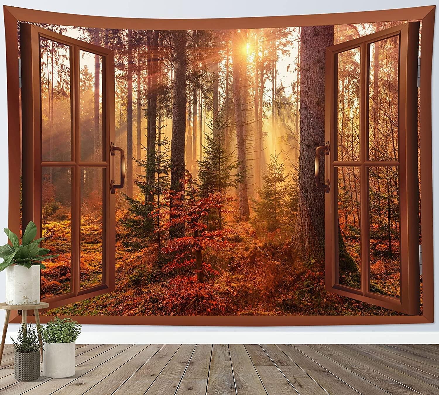 Forest Maple Tree Wall Tapestry Outside Window